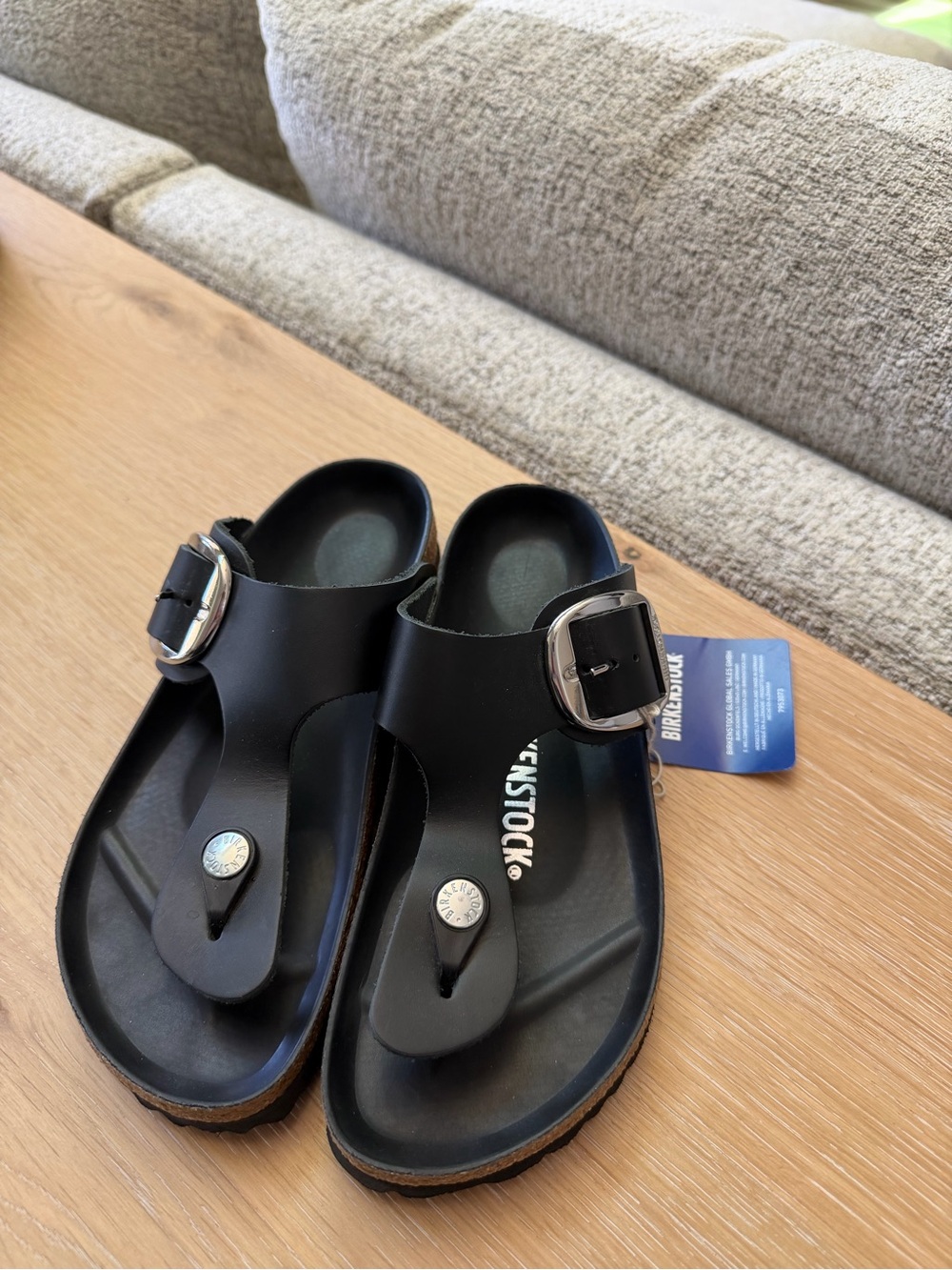 Birkenstock Black Gizeh Thong Sandals with Silver Buckle - Picture 5 of 5